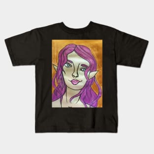 Elf With Purple Hair Mixed Media Illustration Kids T-Shirt